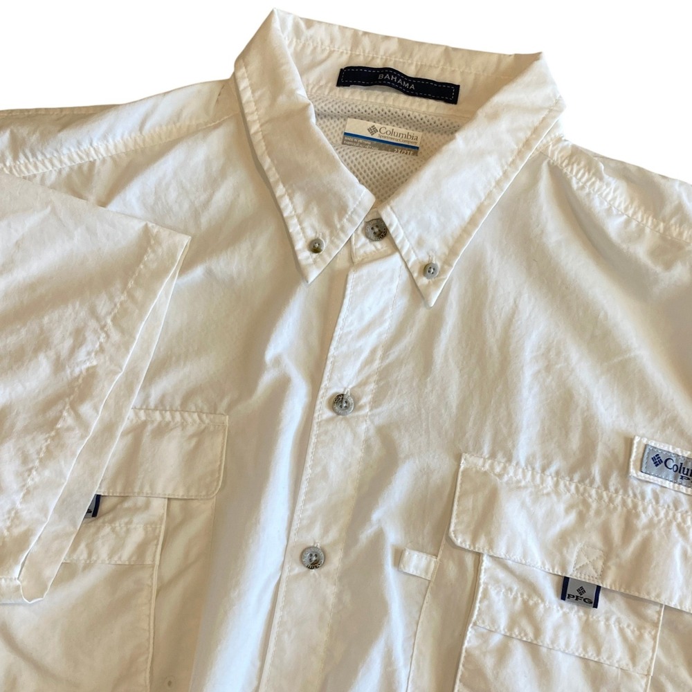 Columbia Mens 2XL PFG Bahama II Fishing Shirt White S/S Vented FS7047 UPF 30
